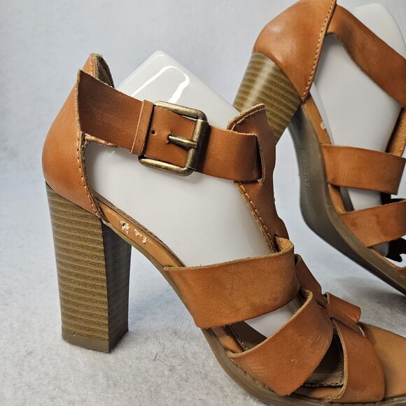 REPORT Sz 6.5 Brown Stacked Heel Gladiator Sandals "Rebecca" Chunk - Picture 5 of 7